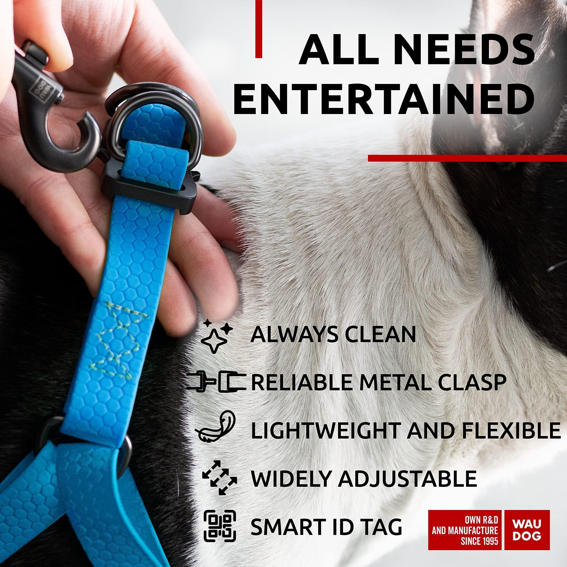Blue Waterproof Dog Harness Adjustable for Large Dogs S Size 1622 Inch